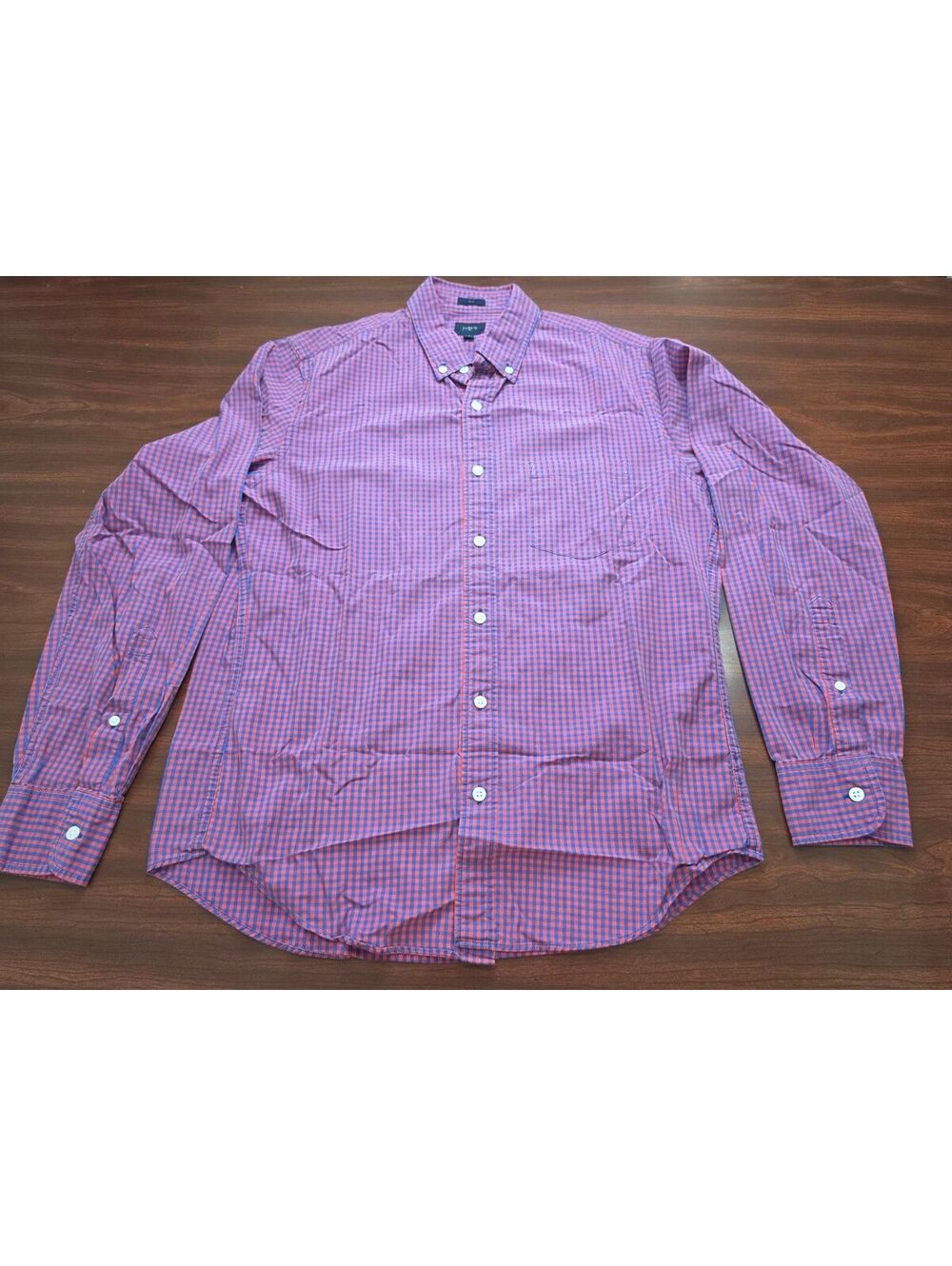 J Crew Mens Red Blue Gingham Check Slim Fit Long Sleeve 100% Cotton Medium Shirt